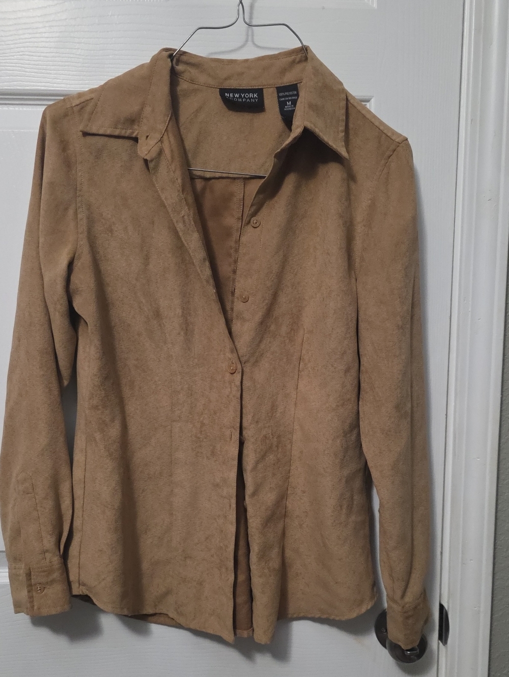 New York & Company Tan Faux Suede Button-Front Jacket